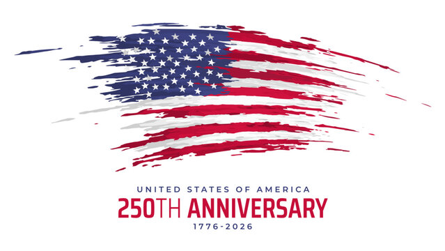 250th anniversary of the USA. 250 years of independence. Poster 4th of july usa independence day. American flag with brush strokes. Fourth of july, USA national holiday. Vector illustration, banner