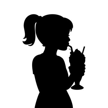 Young Girl Drinking Milkshake Silhouette