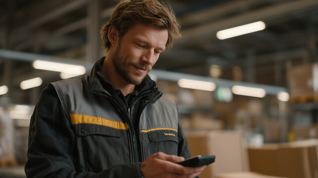Food waste reduction logistics worker scanning expired bakery inventory with a barcode device in a large retail storeroom, shelving units stacked floor to ceiling, a conveyor belt leading to a sorti