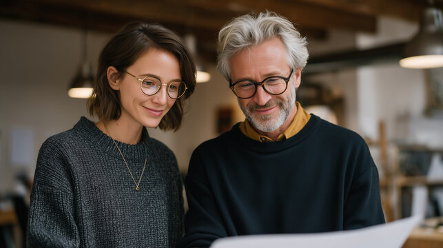 Patent filing attorney and biotech startup founder review claims language in a corner office of a shared co-working space, printed PCT application spread across a standing desk as they debate broade