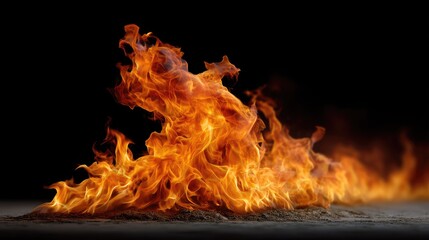 Fototapeta premium Captivating Flames Dance with Intensity in a Dark Space, Creating a Fiery Spectacle of Moving Fire with Vibrant Orange and Yellow Hues