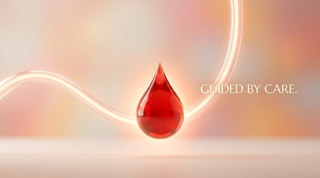 Red Blood Drop and Guided By Care Text for Medical Awareness