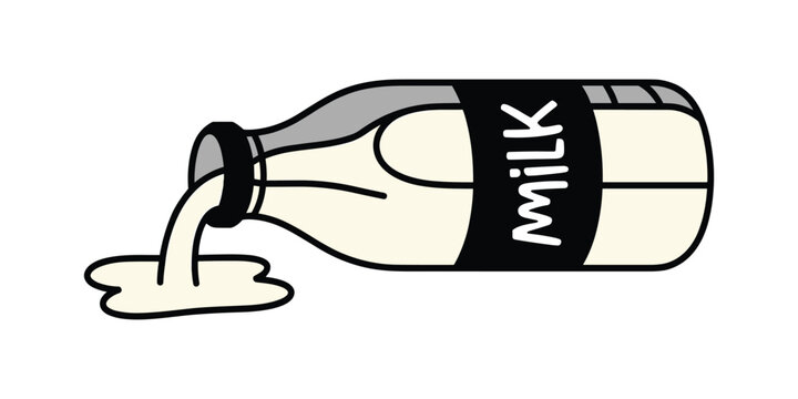 Cartoon milk bottle pouring milk white vector illustration isolated on white background.
