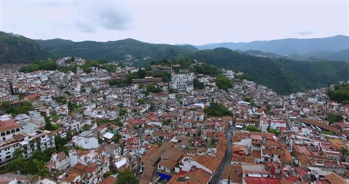 Aerial shot of Taxco, Guerrero City y Mexico.