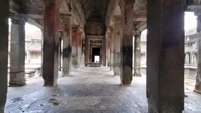 Ancient stone towers and architecture of Angkor Wat temple Cambodia 
