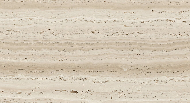 Seamless beige travertine stone texture with elegant horizontal wavy veins and natural mineral deposits for luxury architectural wall and flooring backgrounds