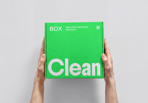 Hands Holding Cardboard Box Mockup