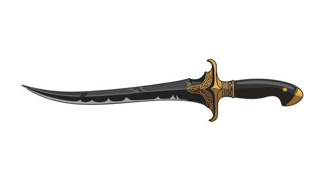 Black curved dagger weapon with elegant gold decorations.