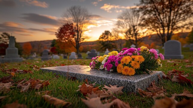 Sunset bathes cemetery in golden glow