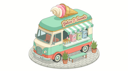 A whimsical food truck stands ready to serve delicious gelato and sweets, blending charm with the joy of tasty treats at outdoor events and festive gatherings. © Zejun