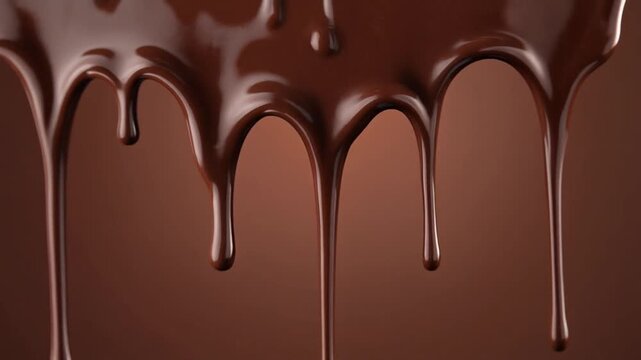 Chocolate drip slow motion, static camera