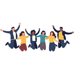 Obraz premium Diverse group of people jumping in air with joyful expressions outdoors together