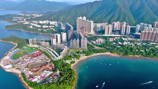 High Top Drone View City Landscape of Wu Kai Sha Hong Kong at Day Time