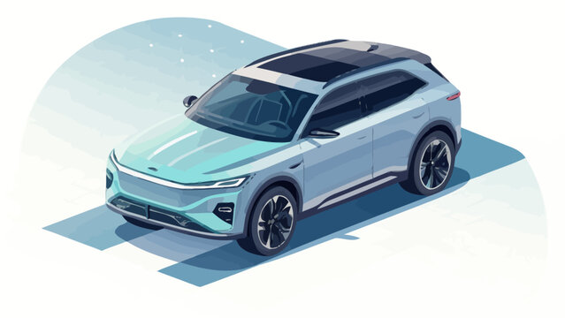 Modern electric suv car illustration in isometric view