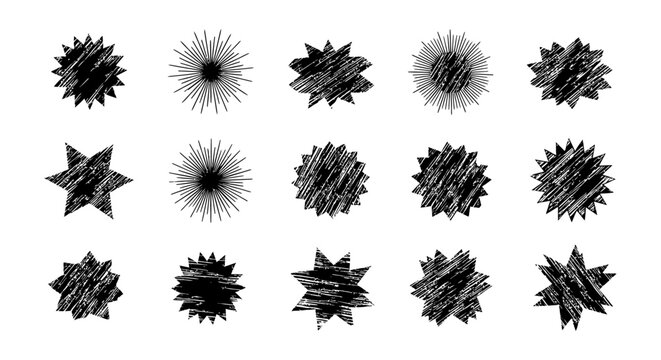 collection of distressed starburst shapes in a grunge style abstract graphic elements