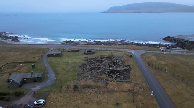 Old Scatness Broch & Iron Age Village Drone Zoom In