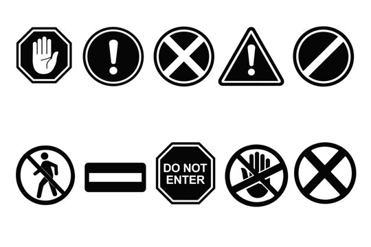  Safety and Prohibition Symbol Silhouette Vector Illustration