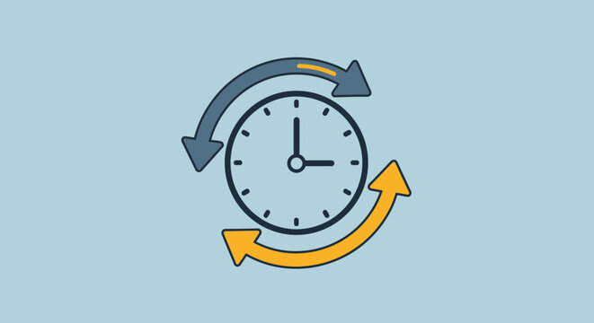 Clock icon with circular rotating arrows representing time management and scheduling.