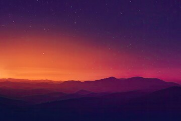 Obraz premium Mountains under starry gradient sky at dusk. Background use for inspirational designs