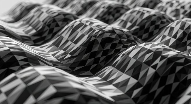Abstract 3D waves with black and white geometric pattern