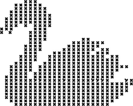 Minimalist pixel art swan icon for embroidery and needlework design