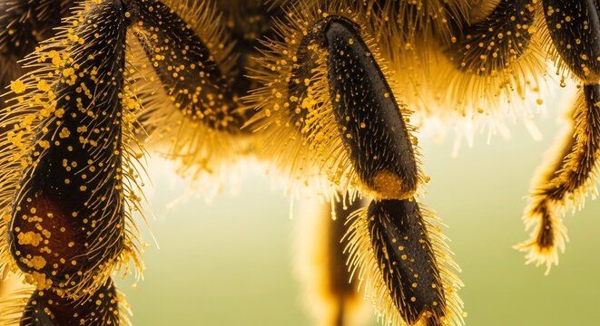 Extreme Macro Close-up of a Honey Bees Hairy Legs and Body.