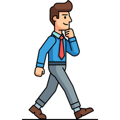 Obraz premium A cartoon man walks thoughtfully in a business setting wearing formal attire