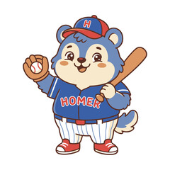 Naklejka premium Cartoon baseball player boy mascot character set in different poses. Vector illustration of youth athlete running, jumping, cheering, and batting.