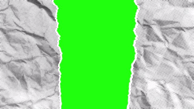 Torn Ripped Paper Center Tear Reveal Green Screen Overlay Halftone Grunge Texture Transition 4K Video