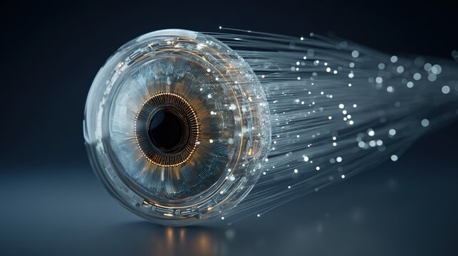 Futuristic Bionic Eye with Fiber Optic Light Rays for AI Visual Recognition Technology