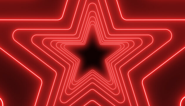 Illustation many stars in neon red on dark background - abstract background.