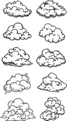 Fototapeta premium Conceptual collection of diverse hand-drawn weather cloud illustrations, perfect for adding a whimsical, artistic, or dreamy element to various design projects and creative content