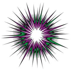 Obraz premium Multi-layered Bright White Burst with Deep Purple and Green Outer Spikes Graphic
