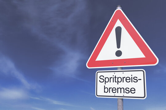 3d Illustation - Verkehrsschild - Achtung - Spritpreisbremse - Spritpreise