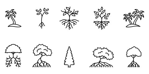 Fototapeta premium Nature icon pack. Modern scalable plant and tree vector illustration. Editable stroke line icons collection for sustainable design, ecology and environmental projects. Vector illustration.