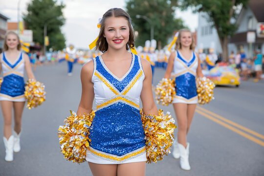 Cheerleaders Performing at a Parade Event