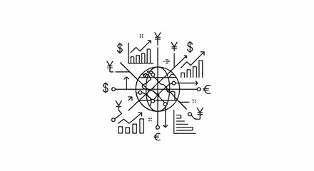 Fototapeta premium Stylized global network with financial symbols and graphs indicating growth