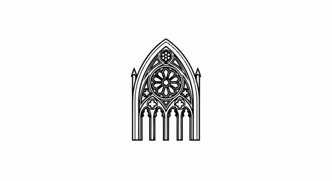Gothic arch window with rose and tracery design