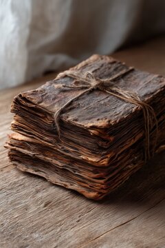 Vintage stack of old papers tied with rope antique manuscripts table
