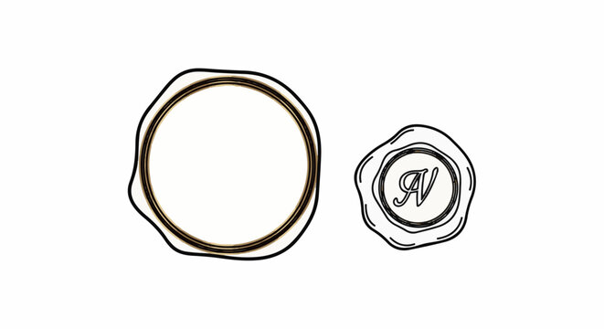 Two wax seals, one large and plain, the other small with an engraved letter