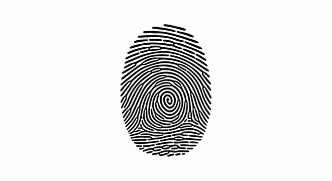 Detailed black fingerprint pattern on white background, representing identity