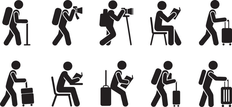 aspects of travel and tourism icons, black silhouettes