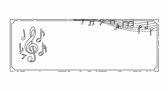 Ornate border frames musical notes on a blank canvas