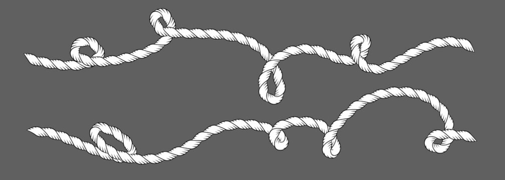 Wavy western or nautical rope squiggle lines with flowing curves and tangles Marine cable pattern for sailor design Hand drawn sketch continuous line doodle form wavy elements Marine rope vector brush