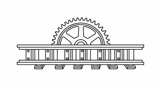 Mechanical cogwheel above railway tracks