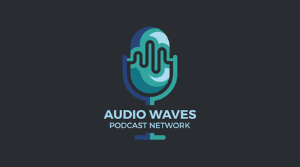 Obraz premium A creative logo design embodying audio waves and a microphone symbol for a podcast network, symbolizing communication and modern media.