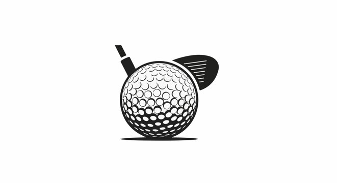 Iconic black and white golf ball and club silhouette with dimples