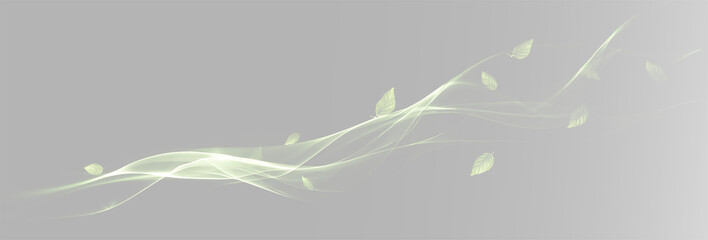 Abstract neon green leaves with sparkling dust and dynamic flow effect, gust of wind with leaves PNG © Alehandro