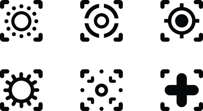 Collection of abstract graphic icons representing scanning targets and digital data capture for technology and communication