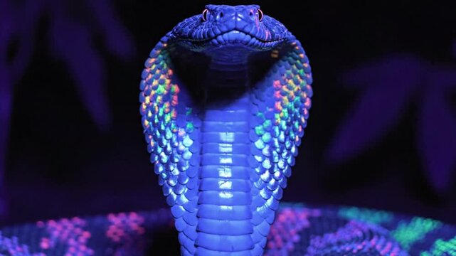 Mysterious Cobra Snake Glowing Under UV Blacklight in Dark